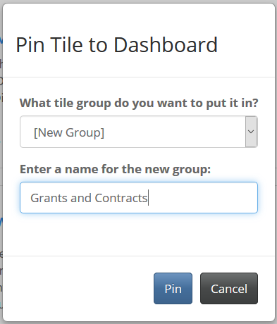 WISER - Pin Tile to Dashboard with Group Name