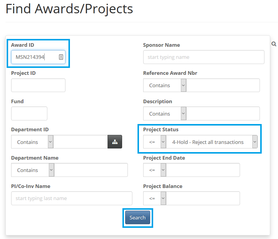 WISER - Find Awards/Projects