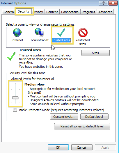 Internet Options Settings Window